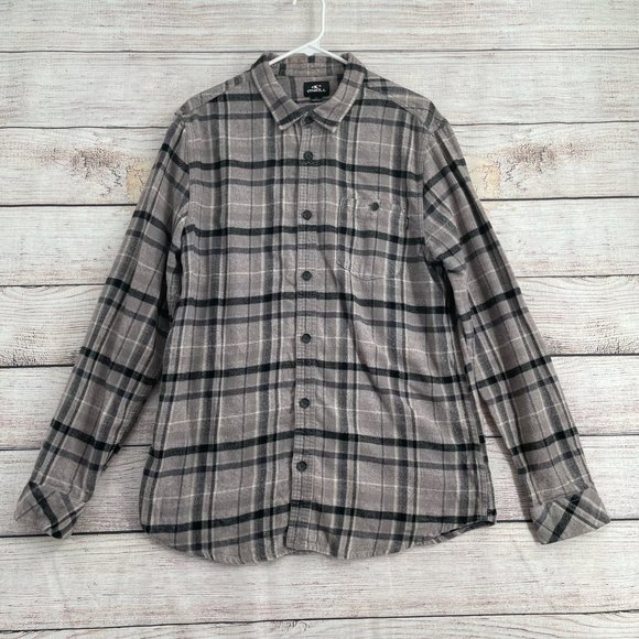 O'Neill Standard Fit Flannel Button Down Shirt Men's Size Large Gray Plaid - Picture 1 of 8